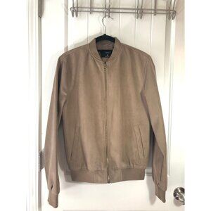 Men’s Faux Suede Bomber Jacket - Beige